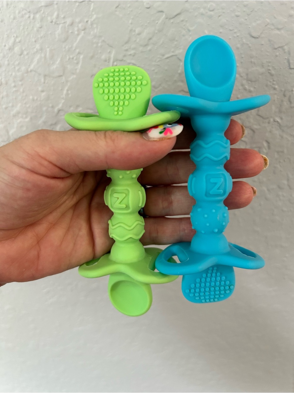 Target Silicone Baby Teether & Spoon Set - Green and Blue